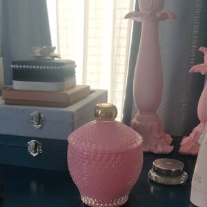 Elegant Pink Glass Jar with Gold Lid